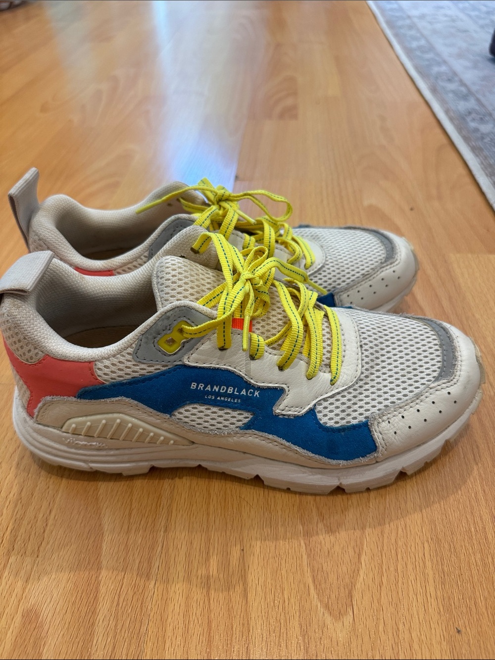 Brandblack Women's White Mesh Sneakers with Blue, Coral & Yellow Accents